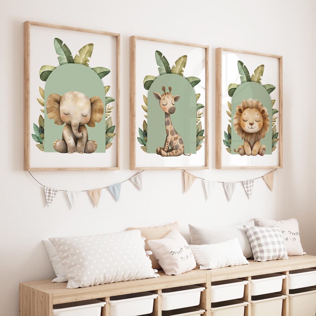 Safari Animal Nursery Prints Set of 3: Sage Green Boys Room Wall Art - Etsy