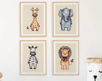 Safari Animal Nursery Prints: Scandi Style, Set of 4