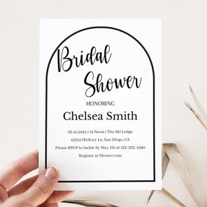 Modern Arch Bridal Shower Invitation, Minimal Bridal Shower Invitation Template, Boho, Couples Invite, Wedding Shower,Instant download image 1