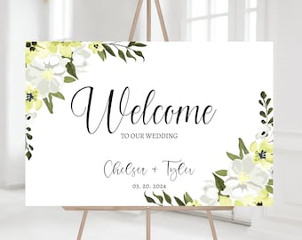 Wedding Welcome Sign Template, Couple Name, Elegant Welcome To Our Wedding Sign,Welcome Sign Floral, Wedding Sign,Instant Download