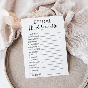 Word Scramble Bridal Shower Game Template, Printable Minimalist Bridal Shower Puzzle, Instant Download image 1