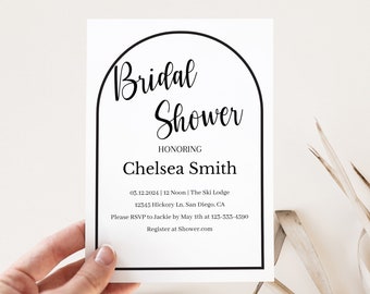 Modern Arch Bridal Shower Invitation, Minimal Bridal Shower Invitation Template, Boho, Couples Invite, Wedding Shower,Instant download