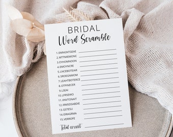 Modèle de jeu de douche nuptiale Word Scramble, puzzle de douche nuptiale minimaliste imprimable, téléchargement immédiat