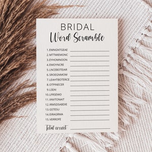 Word Scramble Bridal Shower Game Template, Printable Minimalist Bridal Shower Puzzle, Instant Download image 5