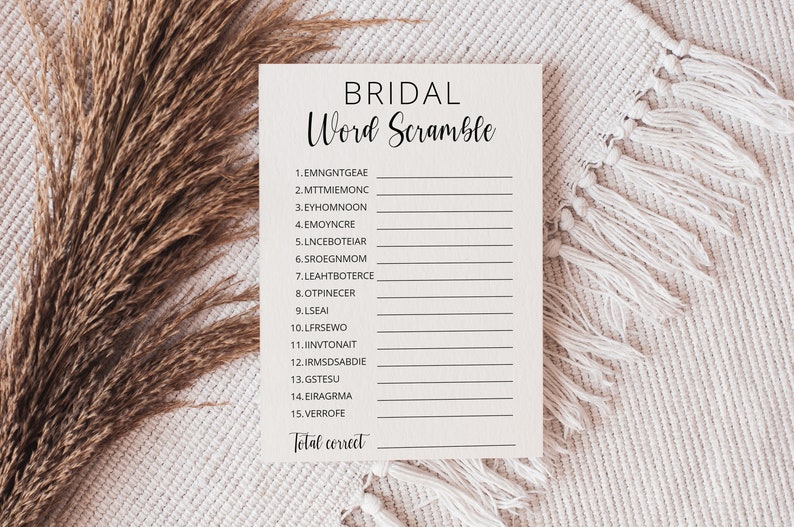 Word Scramble Bridal Shower Game Template, Printable Minimalist Bridal Shower Puzzle, Instant Download image 5