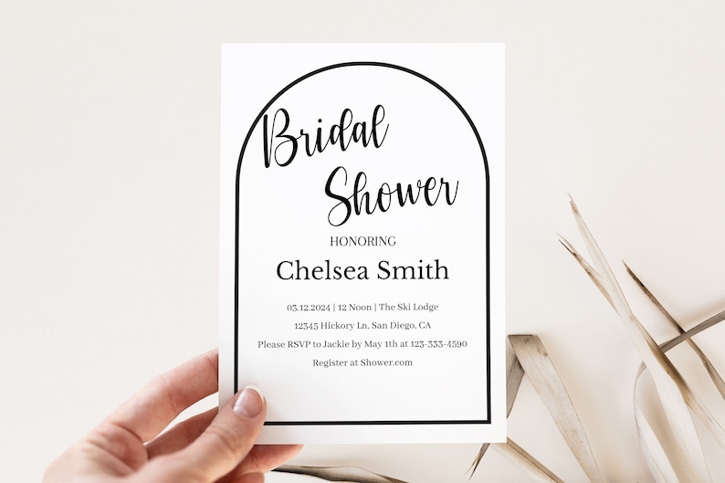 Modern Arch Bridal Shower Invitation, Minimal Bridal Shower Invitation Template, Boho, Couples Invite, Wedding Shower,Instant download image 1