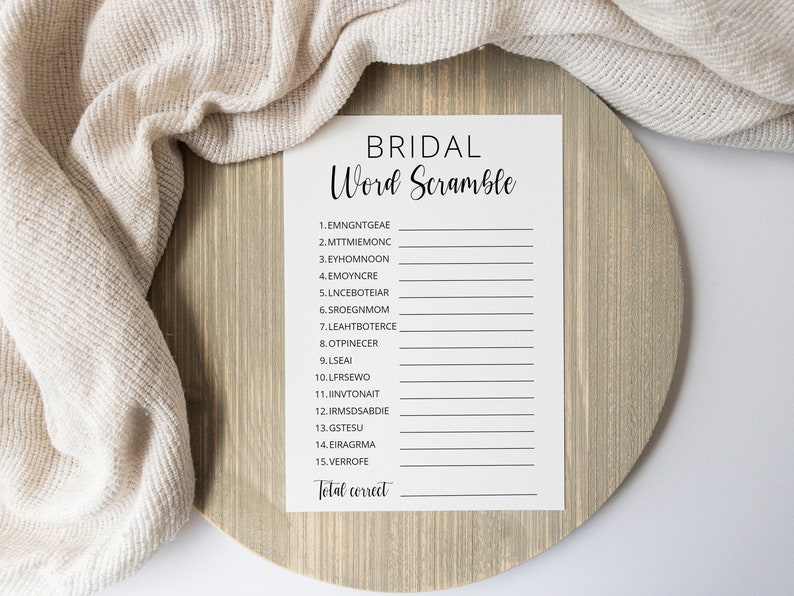 Word Scramble Bridal Shower Game Template, Printable Minimalist Bridal Shower Puzzle, Instant Download image 4