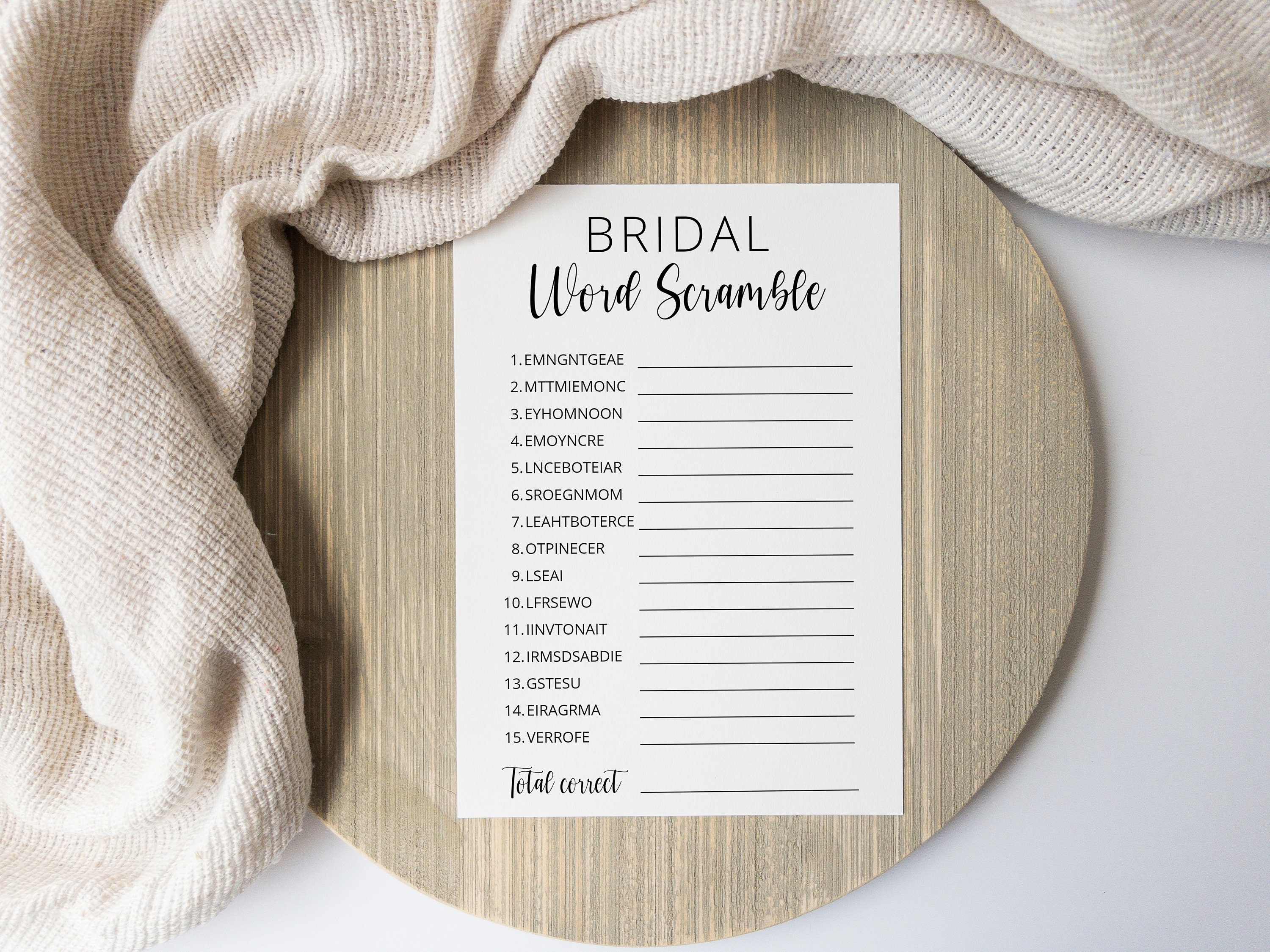 Word Scramble Bridal Shower Game Template, Printable Minimalist Bridal ...
