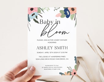 Baby in Bloom Baby Shower Invitation, Baby Shower in bloom Invite, Floral Baby Shower Invitation, Flowered Baby Shower Invite, Editable