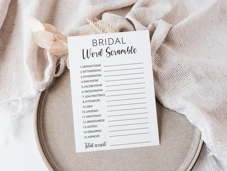 Word Scramble Bridal Shower Game Template, Printable Minimalist Bridal Shower Puzzle, Instant Download image 1