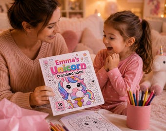 Libro para colorear de unicornios personalizado, páginas imprimibles con nombre personalizado para niños (descarga digital)