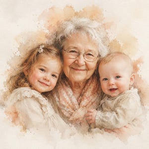 Custom Watercolor Portrait from Photo, Family Portrait, Memorial Gift, For Mom, Digital Download