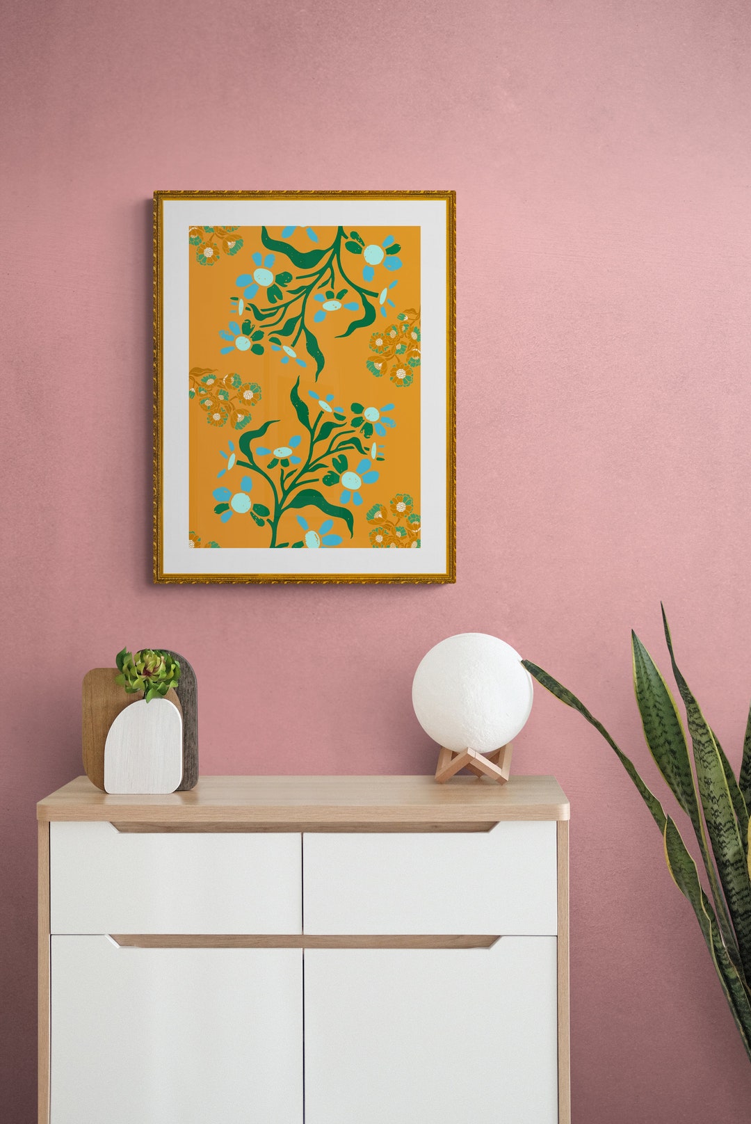 Mustard Floral Wallpaper INSTANT Digital Download Wall Art Printable