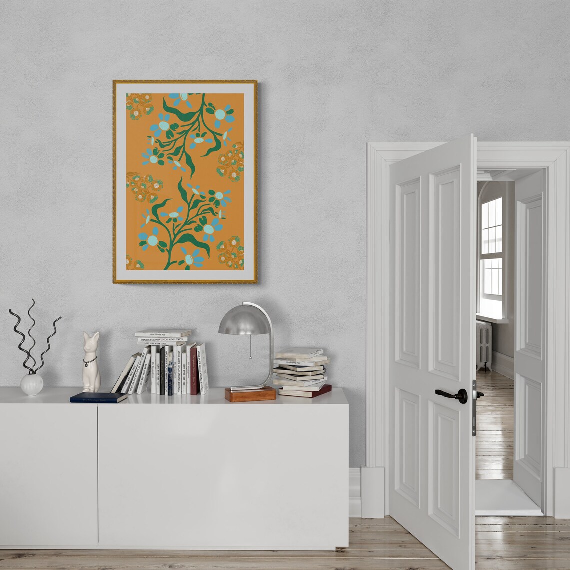 Mustard Floral Wallpaper INSTANT Digital Download Wall Art Printable