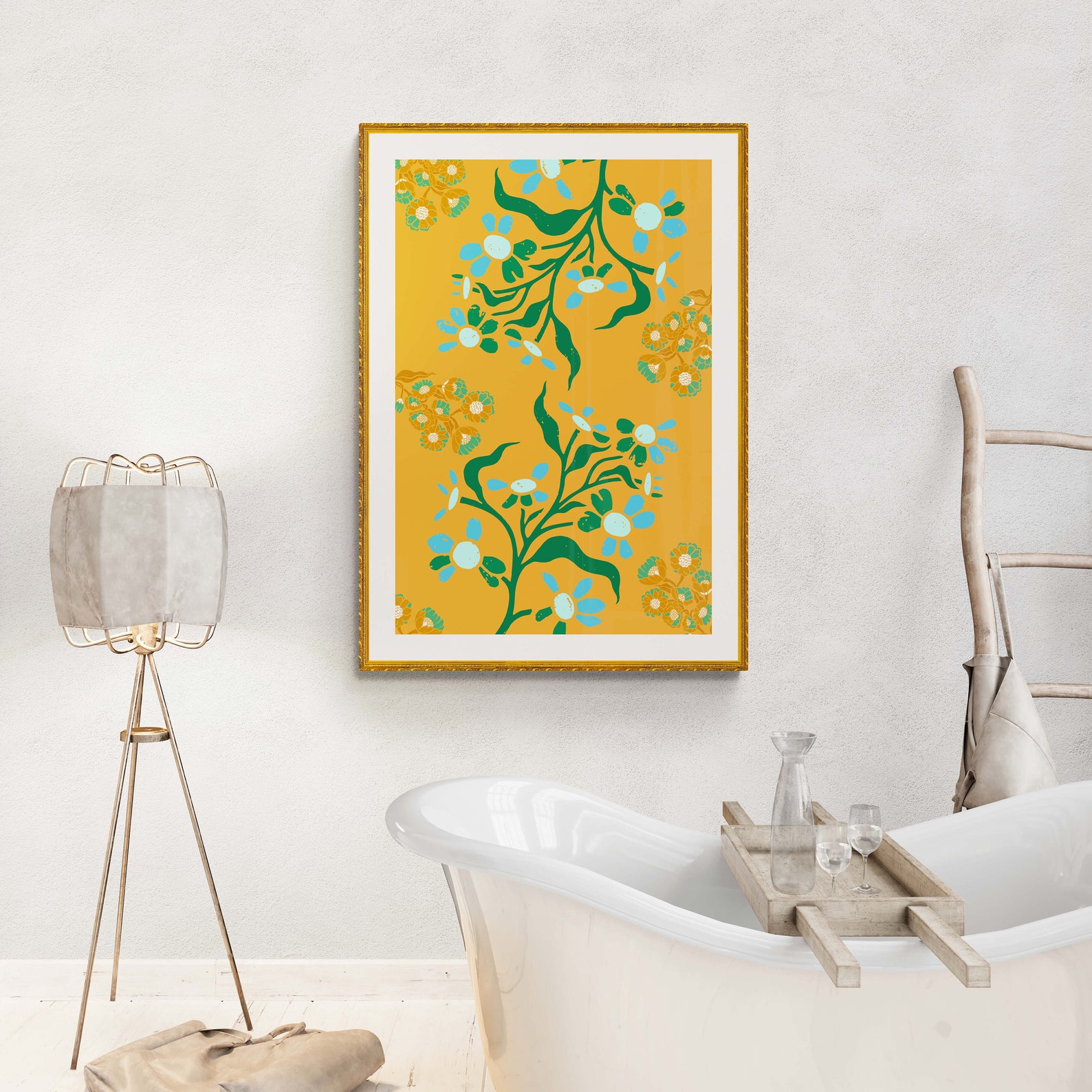 Mustard Floral Wallpaper INSTANT Digital Download Wall Art Printable