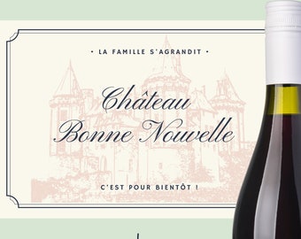 Étiquette bouteille de vin annonce grossesse à imprimer, bébé, femme enceinte. Futur papa, papi, future tatie...Surprise pour la famille