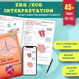 EKG ECG Interpretation Nursing Study Guide | Heart Rhythm & Arrhythmia Cheat Sheet | Cardiac Nursing Resource | Instant PDF Download
