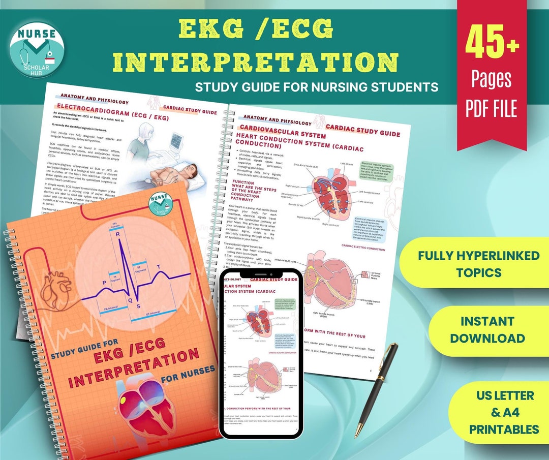 EKG ECG Interpretation Nursing Study Guide | Heart Rhythm & Arrhythmia ...