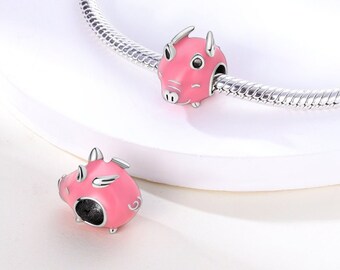 Powerpuff Piglet Pig May Fly Flying Charm Bracelet Compatible Pandora Fit Charm Sterling Silver 925 Dangle Bead Mom Mum Sister Daughter