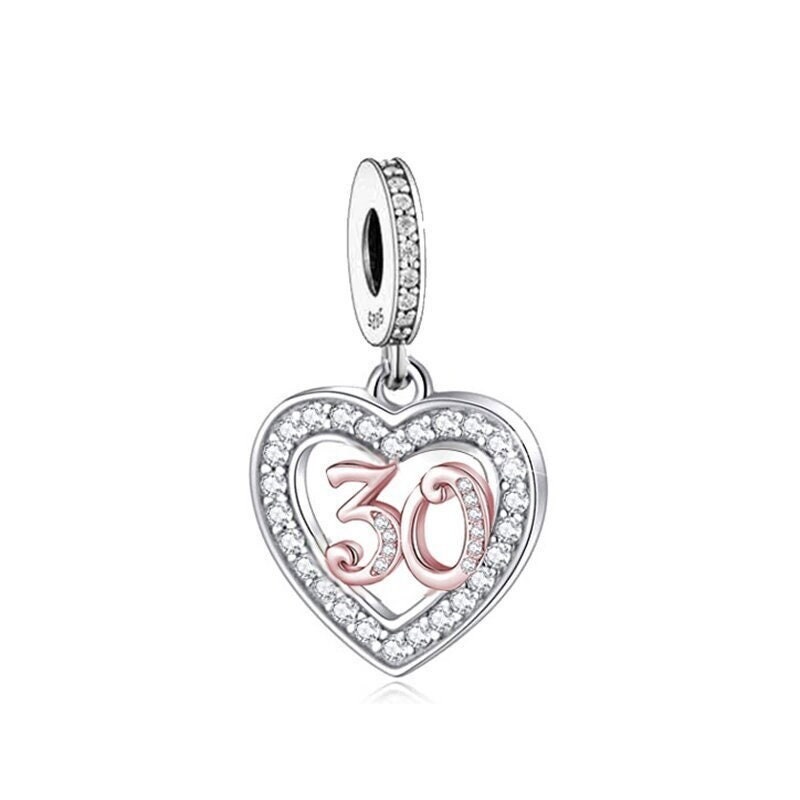 30th Birthday Charm Bracelet Pandora 30 30th Anniversary Heart Dangle Charm Genuine Sterling Silver 925 Bead Mom Dad Sister Daughter