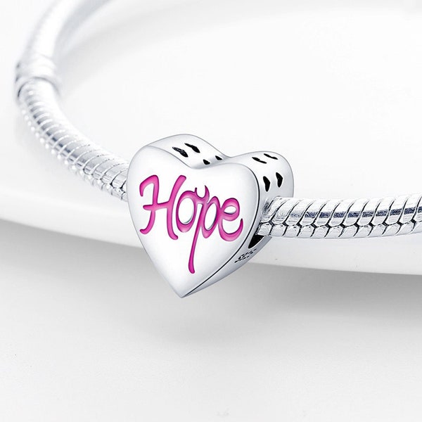 Love Hope Cancer Survivor Love Heart Charm Bracelet Compatible Pandora Fit Charm Sterling Silver 925 Dangle Bead Mom Mum Sister Daughter