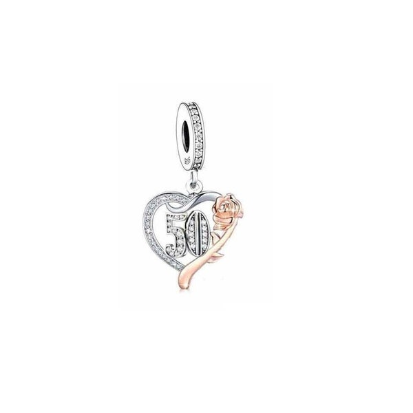 Rose Gold Pandora 50th Birthday Charm 50th Birthday Gift Leather