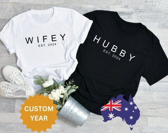 Personalised Wifey Hubby Est Tshirts, Matching Couple Shirts, Wedding Gift, Engagement Gift, Anniversary Gift, Honeymoon Matching Shirts