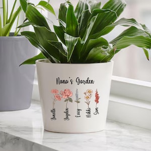 Mothers Day Gift From Grandchild, Personalised Plant Pot, Nana's Garden, Birth Flowers, Grandma Birthday Gift From grandchildren 00359