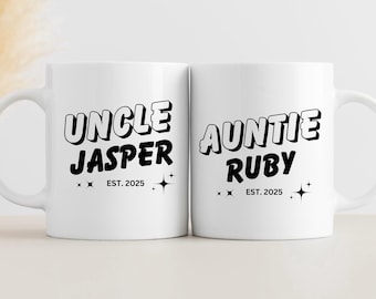 Custom Pregnancy Reveal Mug For New Aunt and Uncle, Aunt and Uncle Pregnancy Announcement, New Auntie New Uncle Gift, Mug Set 00284