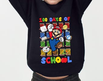 100 Days of School Jumper, 100 days of Kindy Sweatshirt Cartoon Gamer Kids unisex Shirt, Kindergarten Milestone Tee, Unisex T-shirt, 00033