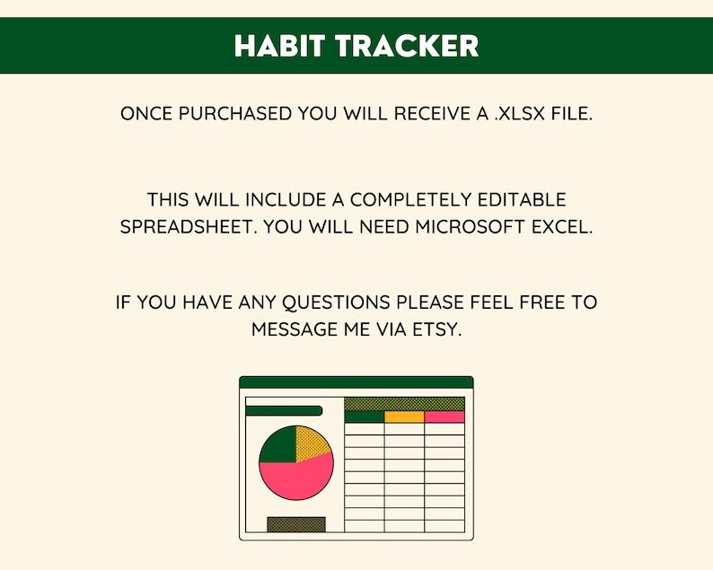 Habit Tracker Spreadsheet Microsoft Excel Daily Weekly - Etsy