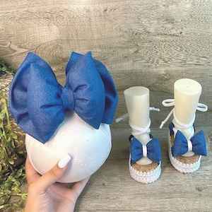 Baby Set of Platform Sandals with Padded Bow in Denim, Handmade Denim Set, Baby Accessories