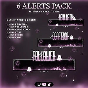 Pink Halloween Animated Stream Alerts: Kawaii Ghost Overlay (WEBM Digital Download)