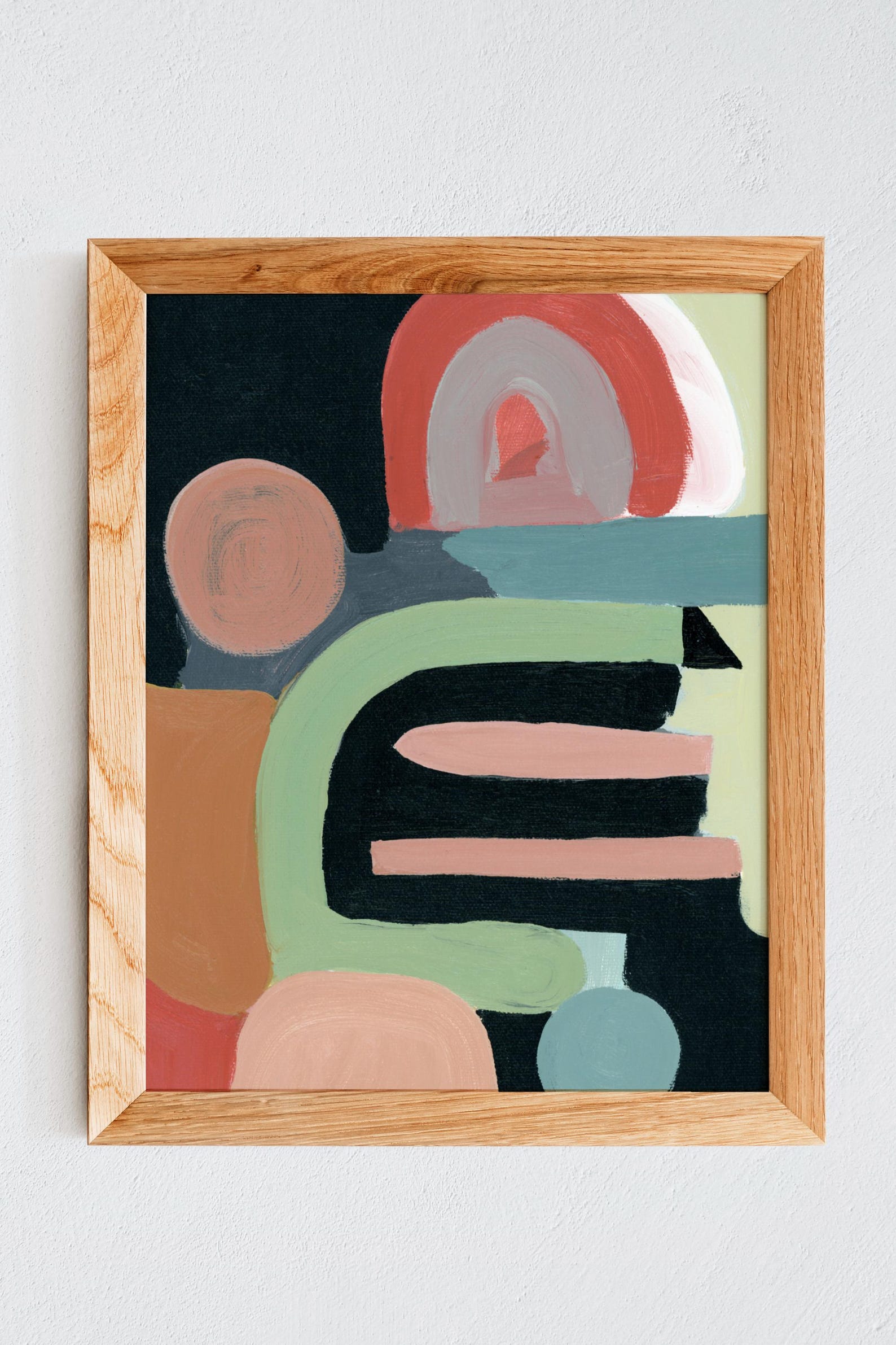 Abstract Retro Robot PRINT – Minimalist Geometric Art in Coral, Mint ...