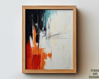 Modern Abstract Art PRINT, Teal and Orange Palette Knife Painting, Minimalist Wall Decor, Colorful Living Room, Bedroom, Above Couch Artwork