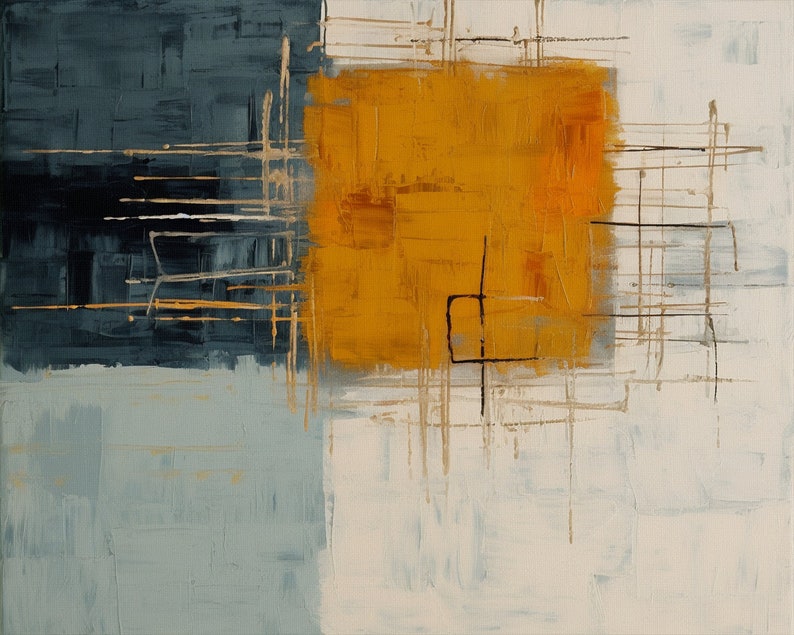Large Abstract Colorblock Graphics Extra Large Paper Print, Orange and Blue Abstract Art PRINT of Painting ...