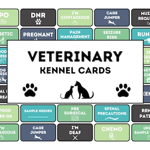 Cartões de gaiola veterinária verde para impressão, cartões de canil, etiquetas de gaiola veterinária, etiquetas digitais para canil veterinário imprimíveis