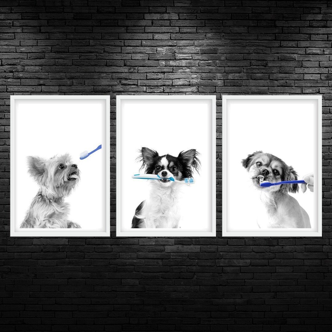Dog Dental Color Pop Trio Printable Wall Art Dog Toothbrush Blue ...