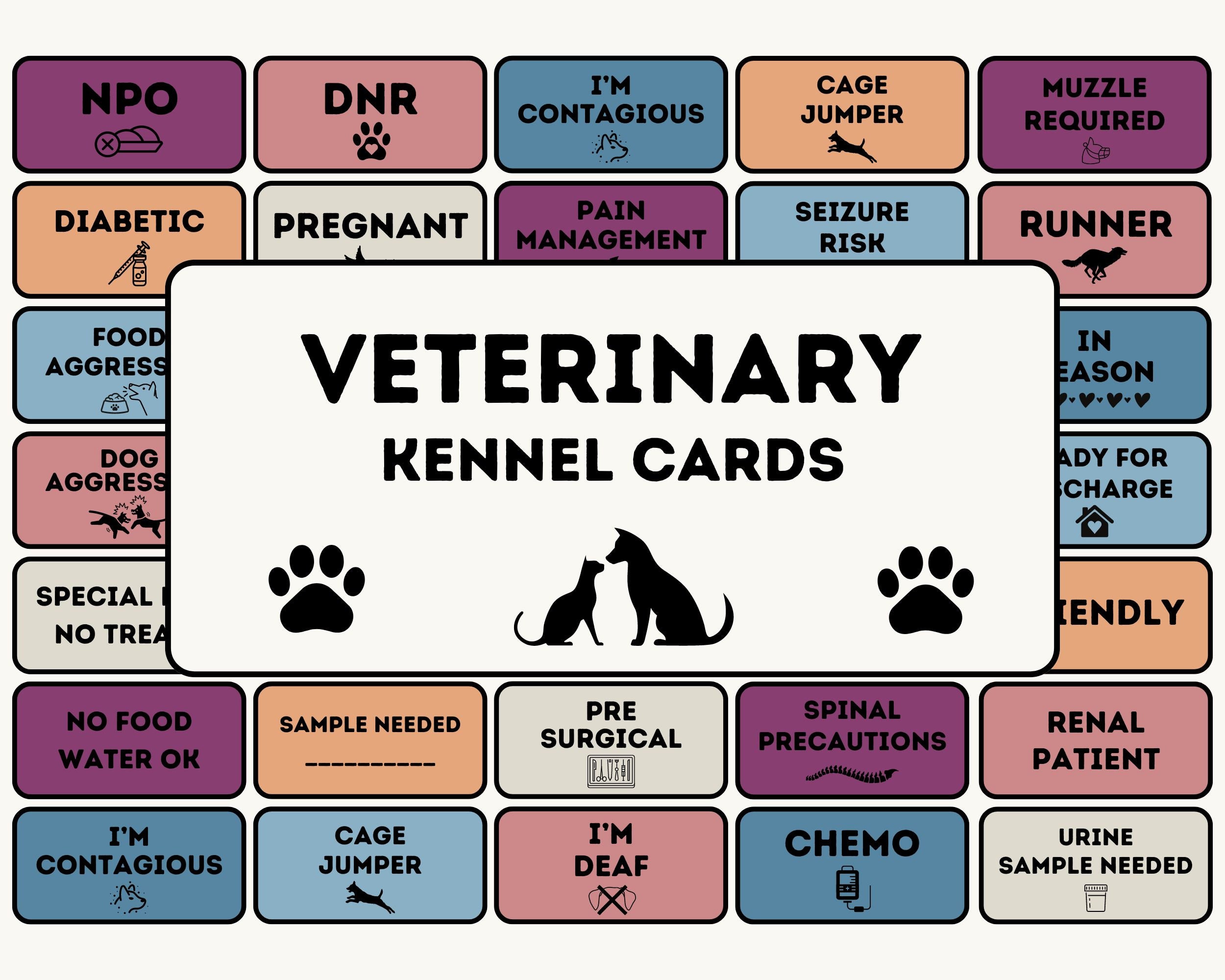 Veterinary Cage Cards Printable Kennel Alert Cards - Digital Vet