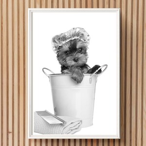 Puppy Shower Cap Printable Wall Art Dog Grooming Salon Wall Art Dog Groomer Wall Art Dog Bath Wall Art Puppy Spa Dog Wall Art Digital Print
