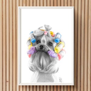 Yorkie Curl Spa Color Pop Printable Wall Art Dog Grooming Art Dog Grooming Salon Decor Dog Curlers Poster Spa Dog Wall Art Digital Print