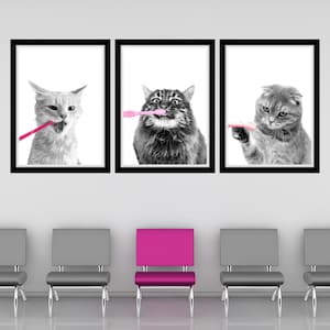Cat Dental Color Pop Printable Wall Art Cat Dentist Vet Clinic Decor Cat Toothbrush Veterinarian Office Decor Cat Dental Cleaning Art