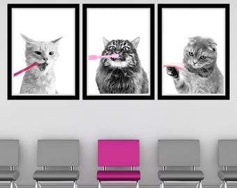 Cat Dental Color Pop Printable Wall Art Cat Dentist Vet Clinic Decor Cat Toothbrush Veterinarian Office Decor Cat Dental Cleaning Art