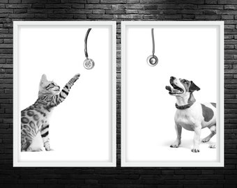 Cat & Dog Stethoscope Art Prints, Vet Clinic Decor (Digital Download)