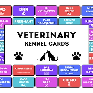 Kaarten dierenartsenkooi Heldere paletset Digitale dierenartskennelkaarten Afdrukbare waarschuwingskaarten dierenartsenkooi Waarschuwingskaarten dierenarts kennel