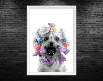 Funny Yorkie Curler Color Pop Printable Wall Art Funny Dog Groomer Decor Funny Dog Grooming Art Funny Veterinary Clinic Wall Art Digital