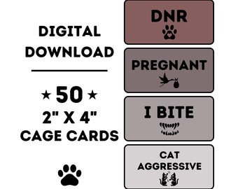 Veterinary Cage Cards Printable Vet Kennel Alert Cards Digital