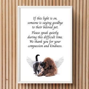 Aviso de eutanasia Clínica veterinaria Impresión digital Oficina veterinaria Escritorio Signo Aviso de eutanasia para mascotas Hospital de animales Aviso de duelo de mascotas Digital
