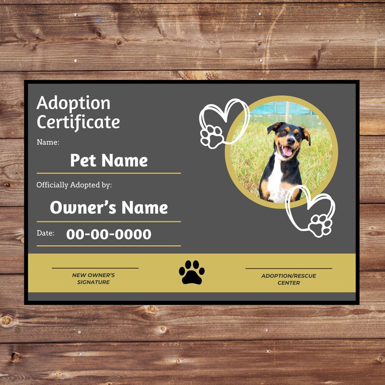 Adopt Signature Pet Certificate of Adoption Template Digital Pet Adoption Certificate ...