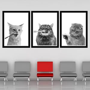 Cat Dental Cleaning Trio Printable Wall Art Cat Tooth Brush Veterinary Clinic Decor Cat Veterinarian Office Wall Art Cat Dentist Wall Art
